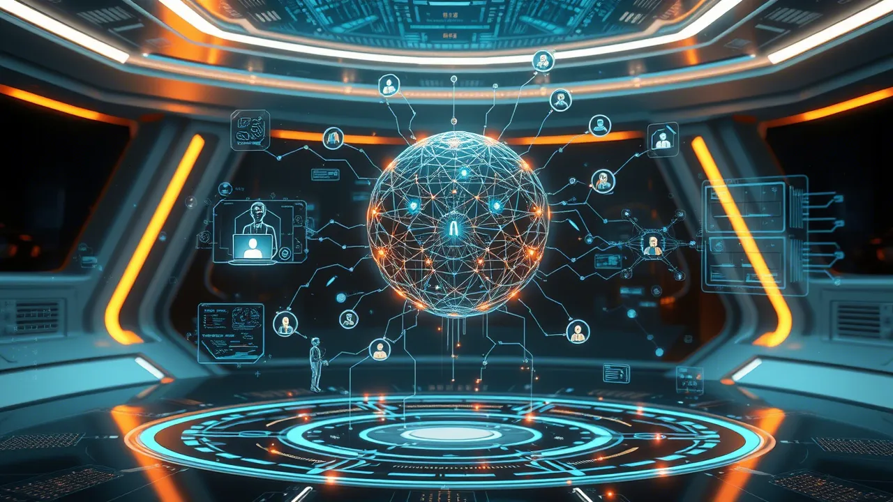 A conceptual image of an autonomous AI agent interacting with various systems to achieve a goal.