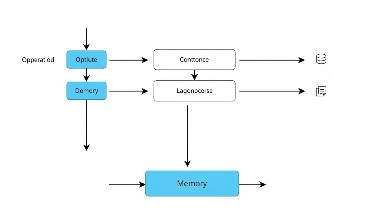 Simplified diagram of an AI agent's architecture, showing its components and work cycle.