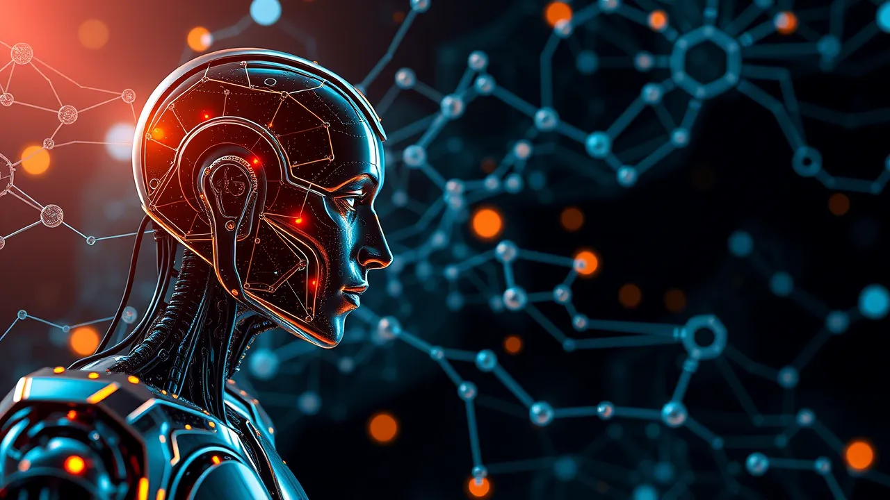 Futuristic concept of interconnected AI agents working in a digital ecosystem.