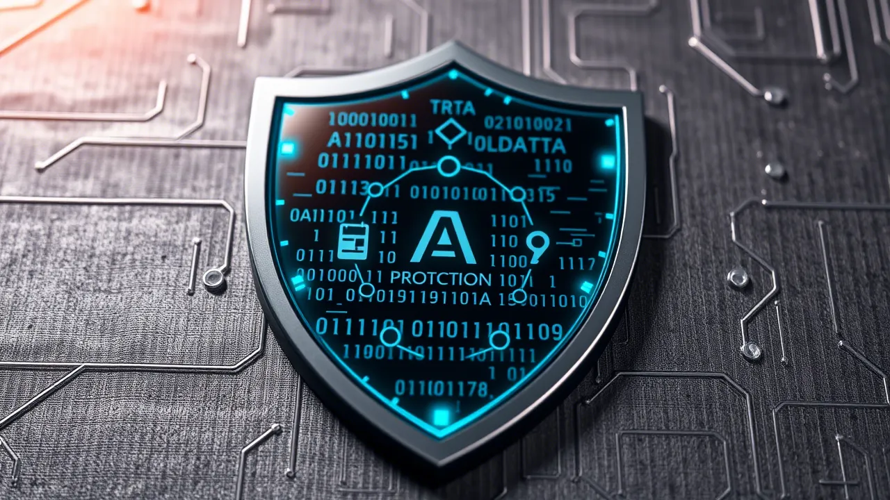 Symbolic image of a shield protecting data and ethical principles in the context of AI.