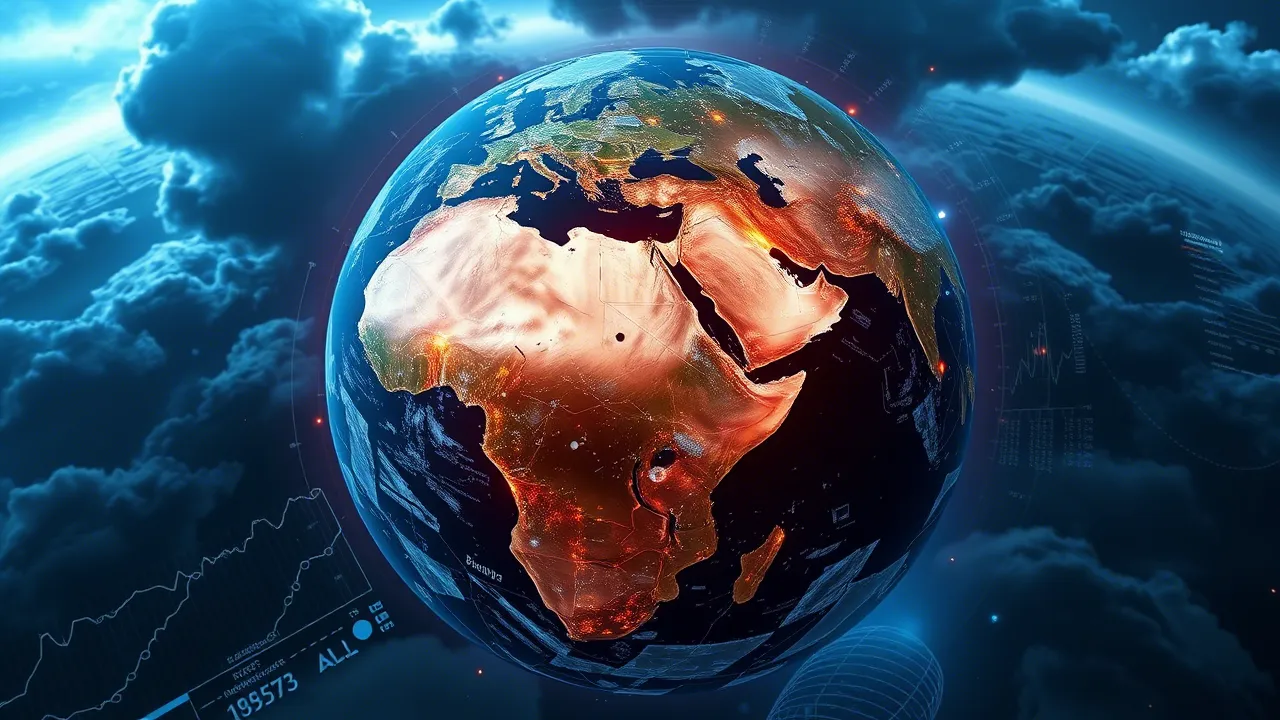 Conceptual image of planet Earth with AI analytics elements, symbolizing the fight against the climate crisis.
