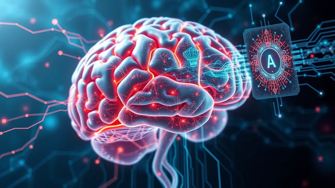 Symbolic image of the connection between the human brain and artificial intelligence, illustrating attachment mechanisms.